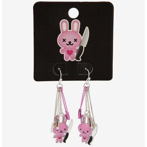 Cute Goth Emo Kawaii Pink, Silver Safety Pin Bunny Knife earrings